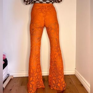 Orange Lace Crochet Camilla Flare Pants 70’s Flare
